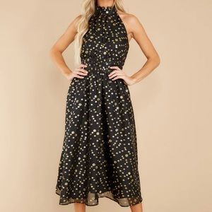 Red dress black and gold midi